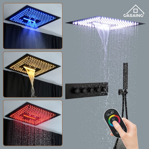 Sistema de ducha termostático de 16 pulgadas con LED, 64 colores juego de grifos de ducha de baño - Imagen 15 de 28