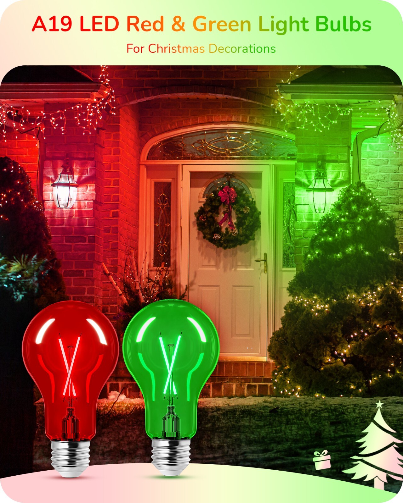 EDISHINE 4 Pack Red Green Light Bulb A19 Dimmable LED Light Bulb for