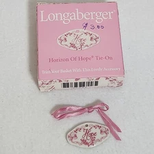 Longaberger 2000 Pink White Oval Pottery Horizon of Hope Basket Tie On in Box