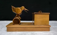Rare Vintage Cigarette Dispenser Mechanical Wooden Box Bird Bobbing Working Duck