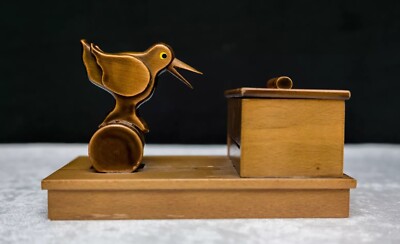 wooden bird cigarette dispenser Vintage Wood Rare Vintage Cigarette Dispenser Mechanical