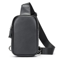 Men's Black Leather Crossbody Sling Bag Cowhide Adjustable Strap Shoulder Bag