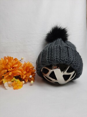 Slouchy Beanie with Faux Fur Pompom Winter Ski Cap oaesc Women main image 4