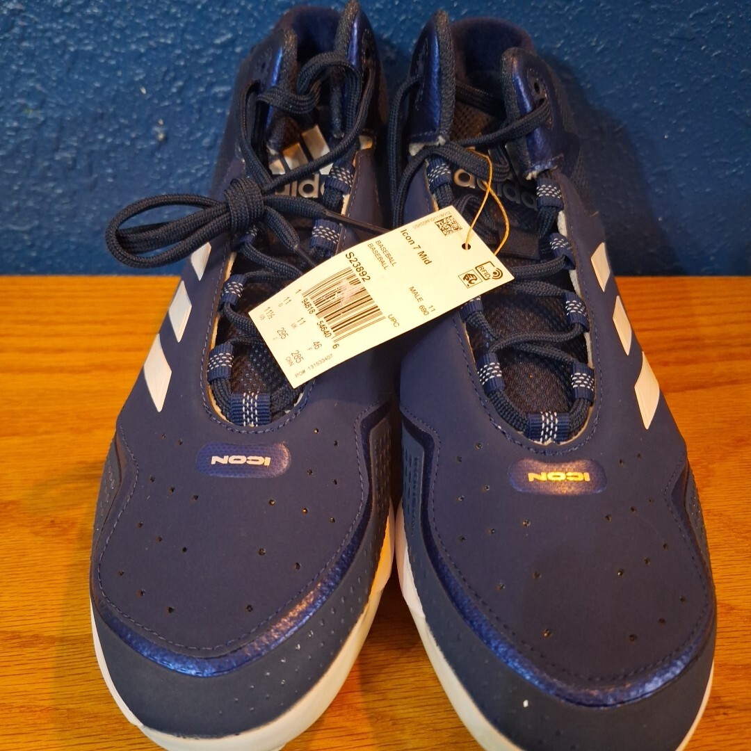 Adidas Mens Icon 7 Mid Blue White Baseball Metal Cleats  display picture 1