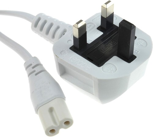 UK 3 Pin Plug to Fig 8 C7 Power Lead Mains BS1363 Cable 0.5M 2M 5M Black White - Picture 3 of 4