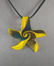 Yellow Starfish Pendant Necklace Large Dichroic Glass Handmade 56x56MM Art Deco