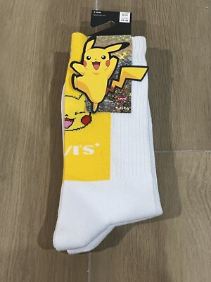 RARE LEVI'S x POKEMON Socks Pikachu & Jigglypuff 2-Pack, SIZE 10-12 *NEW W/TAGS*