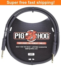 Pig Hog PH3 1/4 Straight Instrument Guitar Cord 3 Feet Patch Cable 8mm Black New
