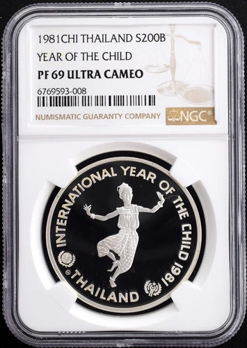 1981 Year of the Child THAILAND 200 BAHT Silver Proof NGC PF69 ULTRA CAMEO