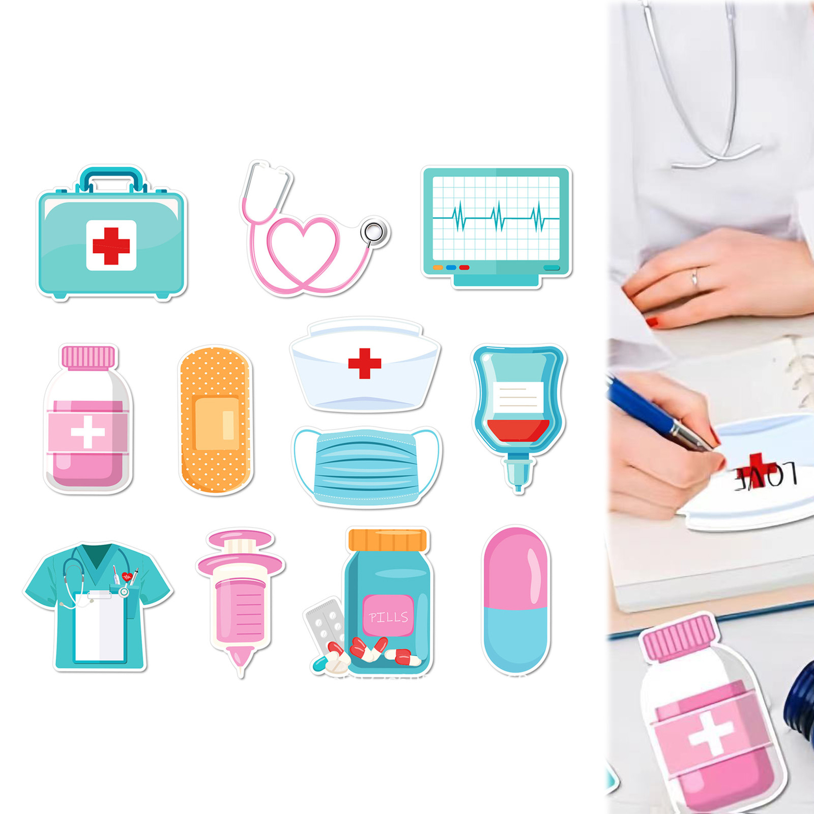 12PCS Mini Funny Nurse Sticky Notes – Medical Theme Memo Pads for Office & School-image