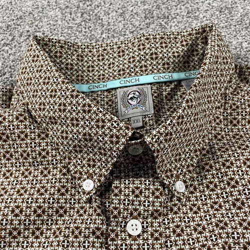 Cinch Shirt Men XXL Brown Button Down Geometric Print Long Sleeve Western Cowboy - Picture 5 of 13