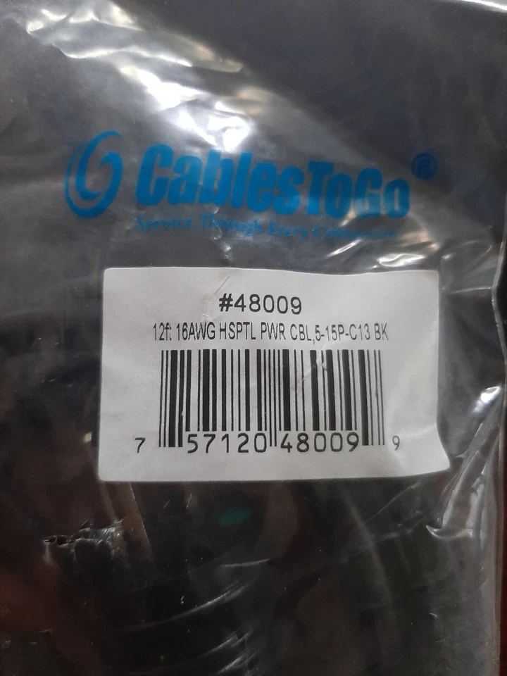 Hospital Grade Green Dot 12ft 16AWG 5-15P C13 Black Power Cord-NEW - Image 3 of 3