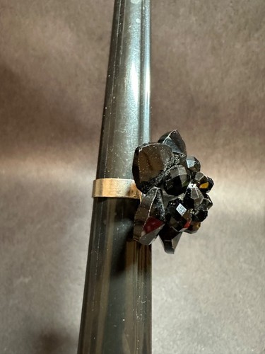 Black Flower Statement Fashion Ring Silvertone Adjustable Size 8 - Picture 2 of 4