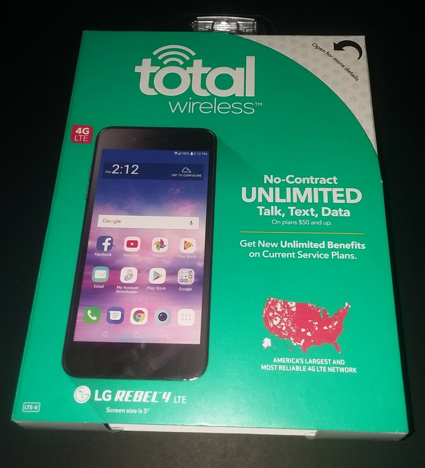 LG Rebel 4 -16GB Black 4G LTE Prepaid Smartphone, Total Wireless, New Sealed Box