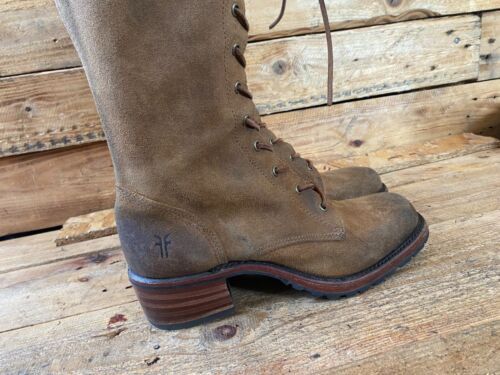 Frye Black Label Campus Leder Wildleder Schnürstiefel hoch kniehoch Reißverschluss, hellbraun Gr.7M - Bild 11 von 24