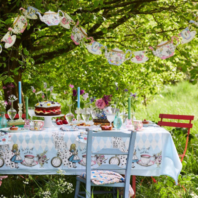 Blue Alice in Wonderland Paper Table Cover | Disposable Tablecloth, Home Recy...