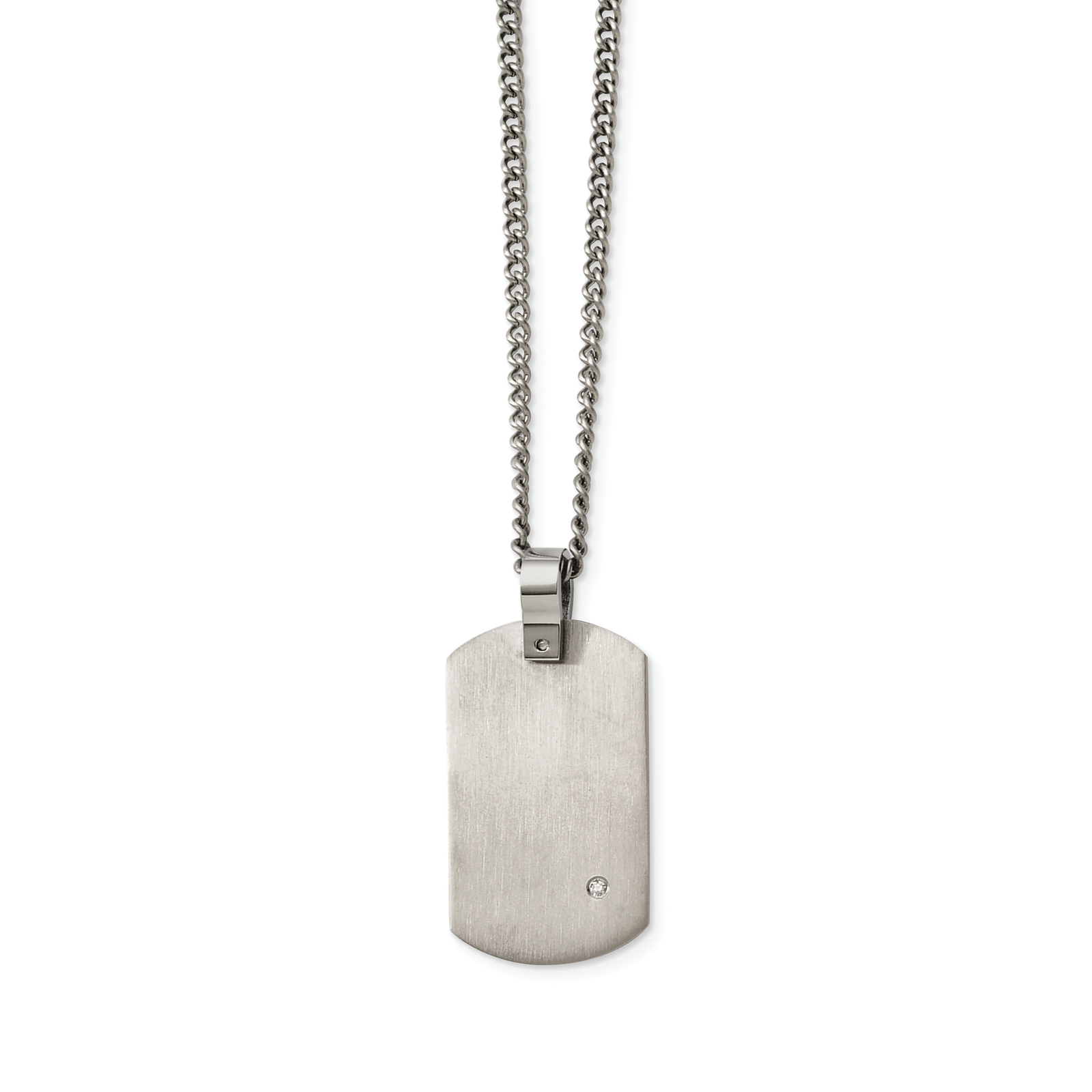 Titanium Brushed Dog Tag Necklace with 0.02ct Diamond Accent - 22 Inch Chain