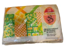 Vintage Riegel Receiving Blankets Retro Orange Yellow Green Spring Print NEW NOS