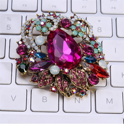 Bohemian Crystal Luxury Vintage Large Glass Rhinestone Brooch - Picture 10 of 20