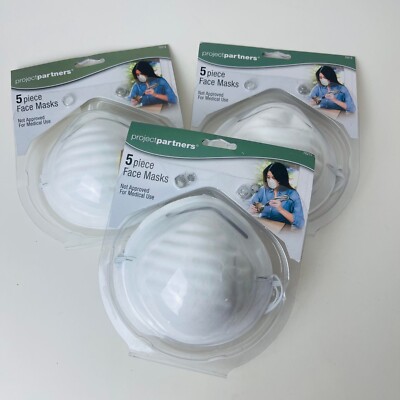 15 Personal Protective Face Cover White Elastic  Home Use (3 Packs Of 5)