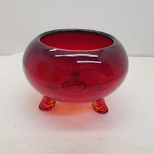 Vintage Viking 3 Footed Ruby Red Bowl Round MCM