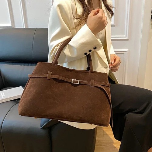Bolso Mujer Hebilla Diseño Decorativo Sólido Imitación Gamuza Bolso de Mano Gran Capacidad - Imagen 12 de 19