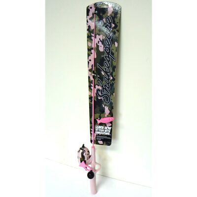 Shakespeare Pole Fishing Kit Camo PINK Beginners Casting Rod & Reel Toy  Fish 