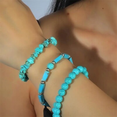 3er-Set Echte Türkis-Perlenarmbänder - Boho-Chic Stretch-Schmuck
