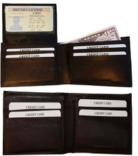 Lot of 2 Men's Brown Bifold Calfskin leather wallet, 2 Bil slots 7 card 1 ID Win