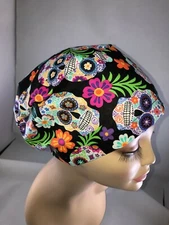 Euro Scrub hat Tropical Sugar Skulls Surgical Cap CRNA CNOR Vet CORT Xray Chef