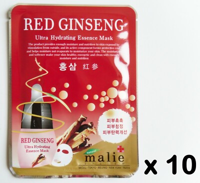 10pcs Malie RED GINSENG Face Mask Packs Sheet 25g Nourishing Moisture Kosmetik