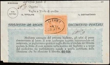 Italia 1879 - Ricognizione Postale: V. Emanuele II° cent.10 su pagina libretto