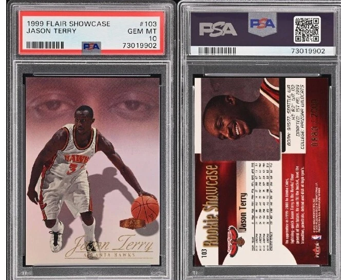 Fleer Showcase Jason Terry 1999 #103/2000 PSA 10 POP 1, novato, Mavericks Foto 3 de 3