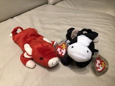 Ty Beanie Babies SNORT the Bull 1995  (4002) and DAISY the Cow (4006) MWMTs