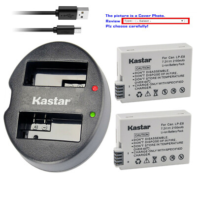 Kastar Battery Dual USB Charger for Canon LP-E8 LC-E8 & Canon EOS 650D Camera