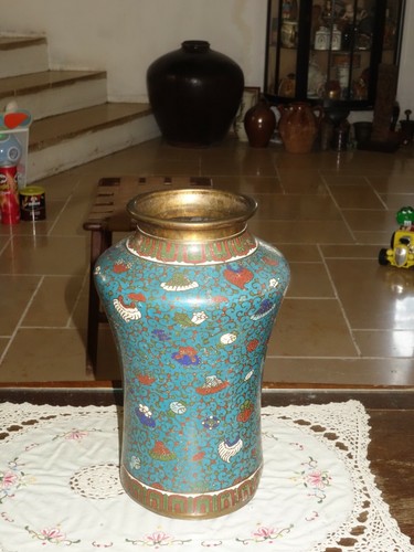 Antique Chinese Big Cloisonne Vase - Afbeelding 2 van 12