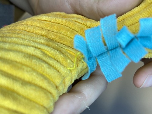 USED plush dog toy - squeaker doesn't work - yellow rainbow zebra BOW WOW - Picture 4 of 4