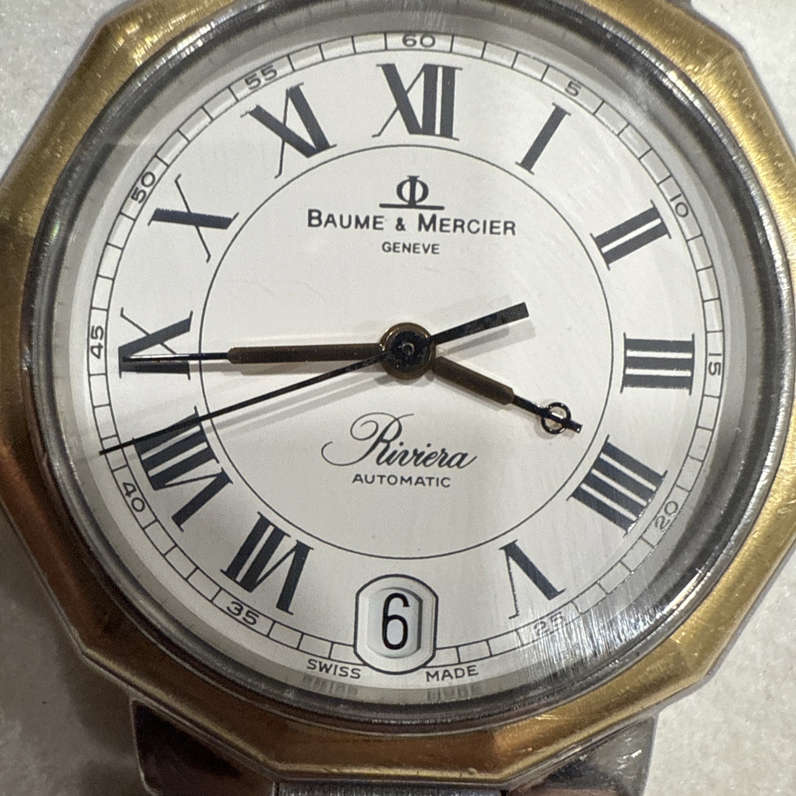 Baume Mercier Riviera AUTOMATIC 34mm White Dial Two GOLD STEAL Tone Swiss WATCH image 5