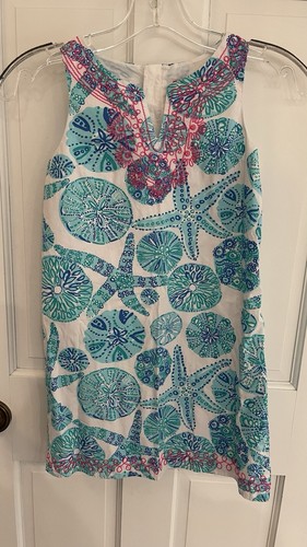 Lilly Pulitzer Target Girls Med 7/8 Shift Dress Blue Green Pink Starfish - Picture 5 of 6