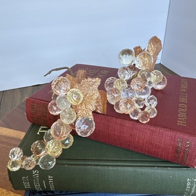 2 Vintage MCM Lucite Grapes Multi Faceted Large Clusters Pink Clear