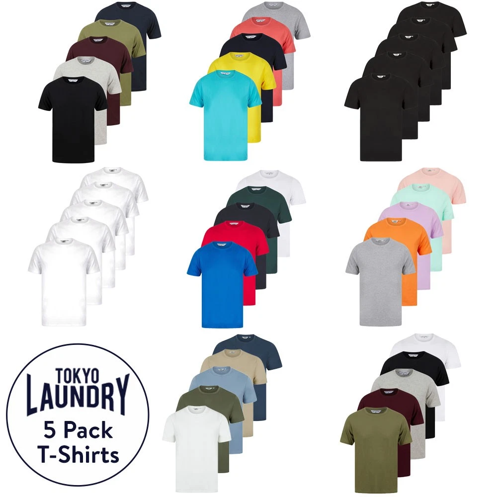 Tokyo Laundry Men's T-Shirts Multi Pack of 5 Basic Plain Top Set 100% Cotton
Opens in a new window o