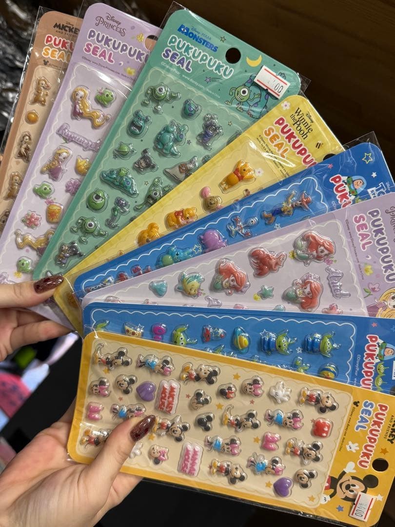 Disney PUKUPUKU Sticker Set 8pk includes Ariel, Rapunzel, Pooh, Mickey, Green Me