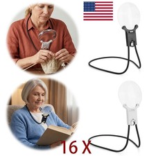 16X Large Reading Handfree Magnifying Glass w/ Light Flexible Gooseneck Magnifie