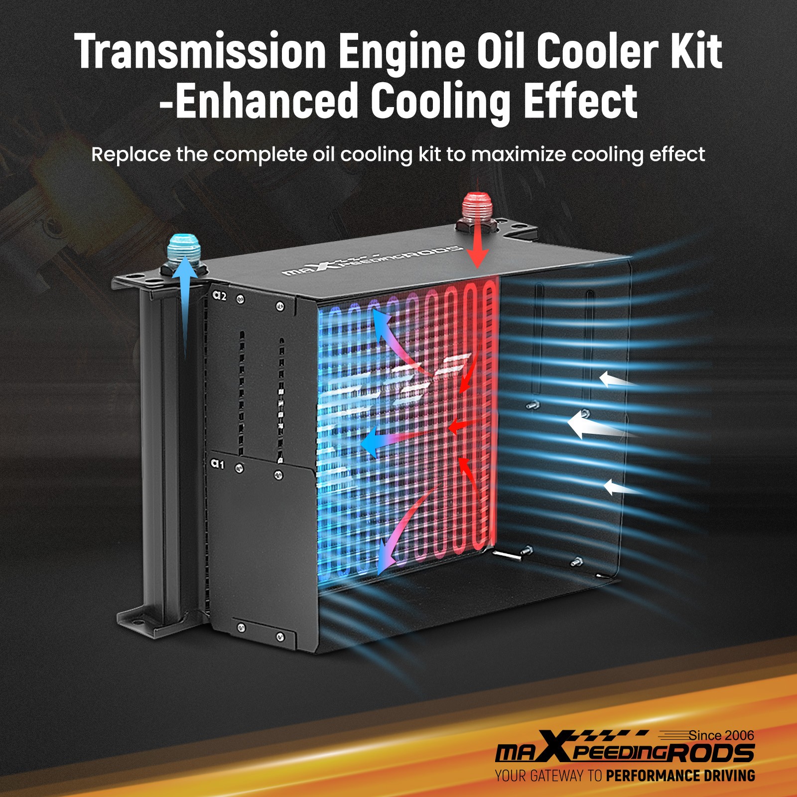 Universal Transmission Oil Cooler 7 Row 10AN w/Thermostatic Sandwich Adapter