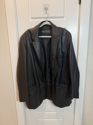 Strellson Black Blazer Jacket leather Men's L Long Button Front Lined Pockets