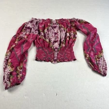 Moda Baronessa Top XS Silk Lightweight Abstract Crop Blouse Romantic Luxe Boho