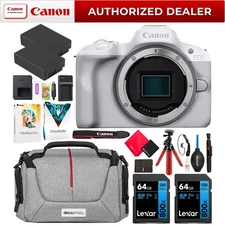 Canon EOS R50 Mirrorless Camera Body White + 2 Battery + Bag +Accessories Bundle