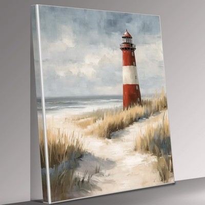 Rot-weißer Leuchtturm Küste Leinwandbild, Stranddruck Wandbild Bild