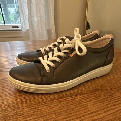 ECCO Brown Leather Low Top Lace-Up Sneakers Rubber Sole, US 8