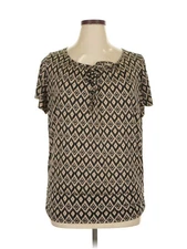 AB Studio Women Black Short Sleeve Blouse XL